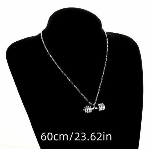 Dumbbell Hexagonal Pendant and Necklace Stainless Steel (#845) - Picture 4 of 6